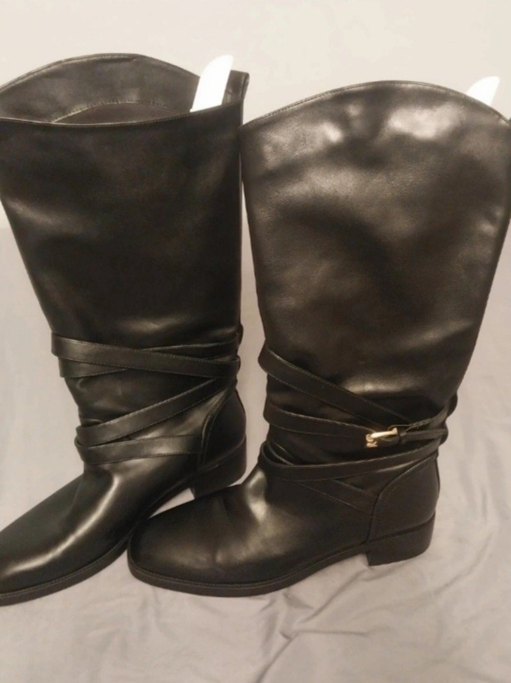 Women's Black Wrap-Strap Mid-Calf Boots